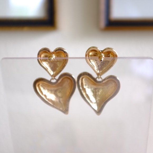 DOUBLE HEARTS STATEMENT DROP EARRING - Picture 7 of 8